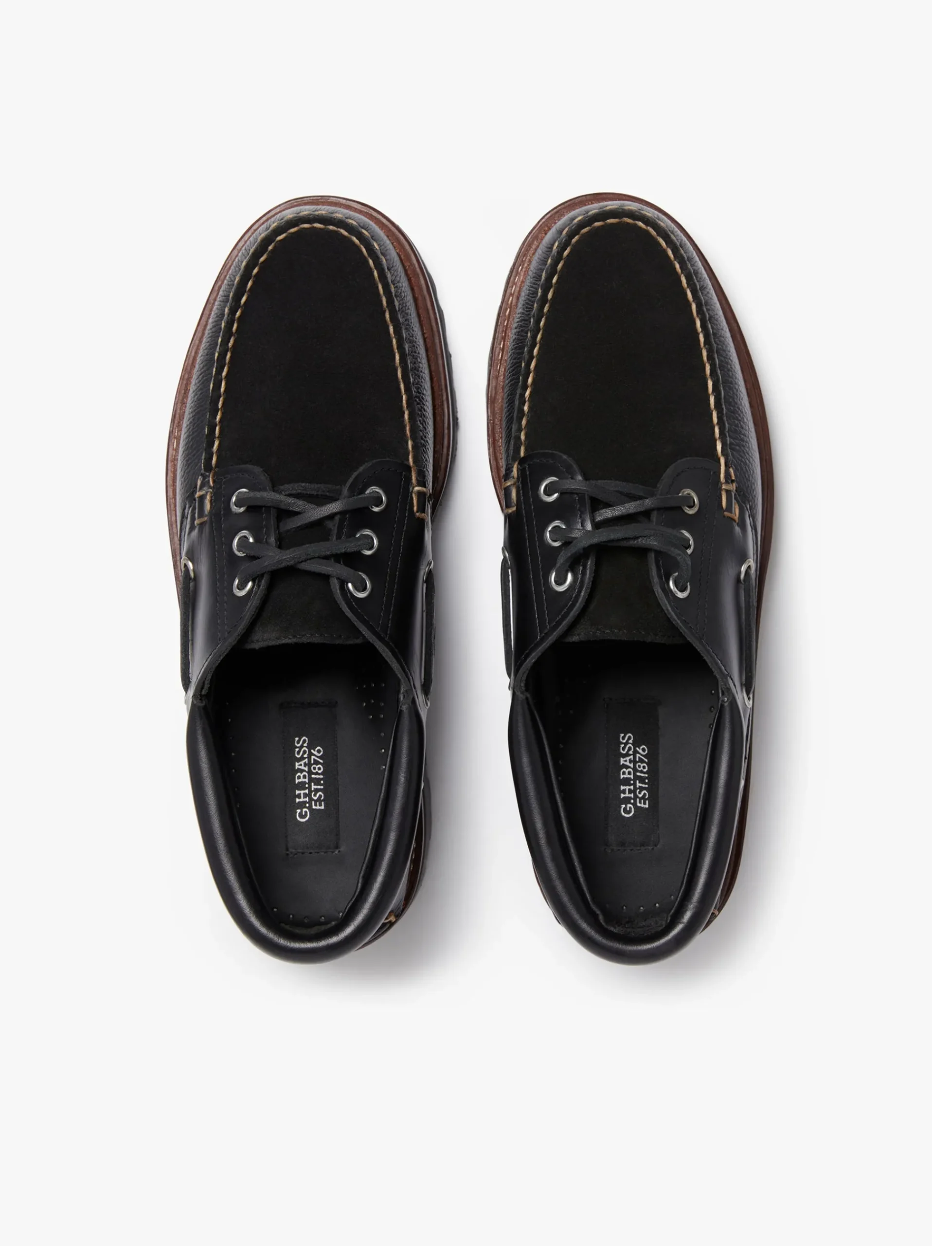 Sale G.H.BASS 1876 Camp Moc Leather & Suede Black