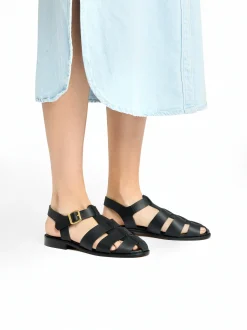G.H.BASS Amelia Fisherman Sandal Vachetta Leather Black