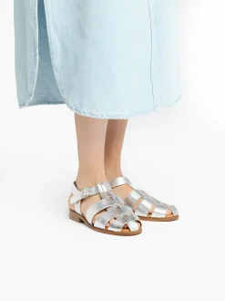 Hot G.H.BASS Amelia Fisherman Sandal Metallic Leather Silver