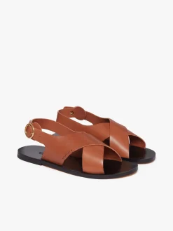 Outlet G.H.BASS Cross Strap Sandals Leather Tan