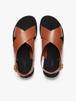 Outlet G.H.BASS Cross Strap Sandals Leather Tan