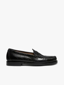 New G.H.BASS x Maharishi Larson Penny Loafers Black Embossed Leather