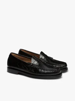 New G.H.BASS x Maharishi Larson Penny Loafers Black Embossed Leather