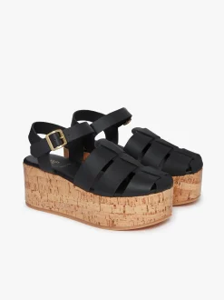 Hot G.H.BASS Helena Platform Sandals Leather Black