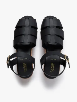 Hot G.H.BASS Helena Platform Sandals Leather Black