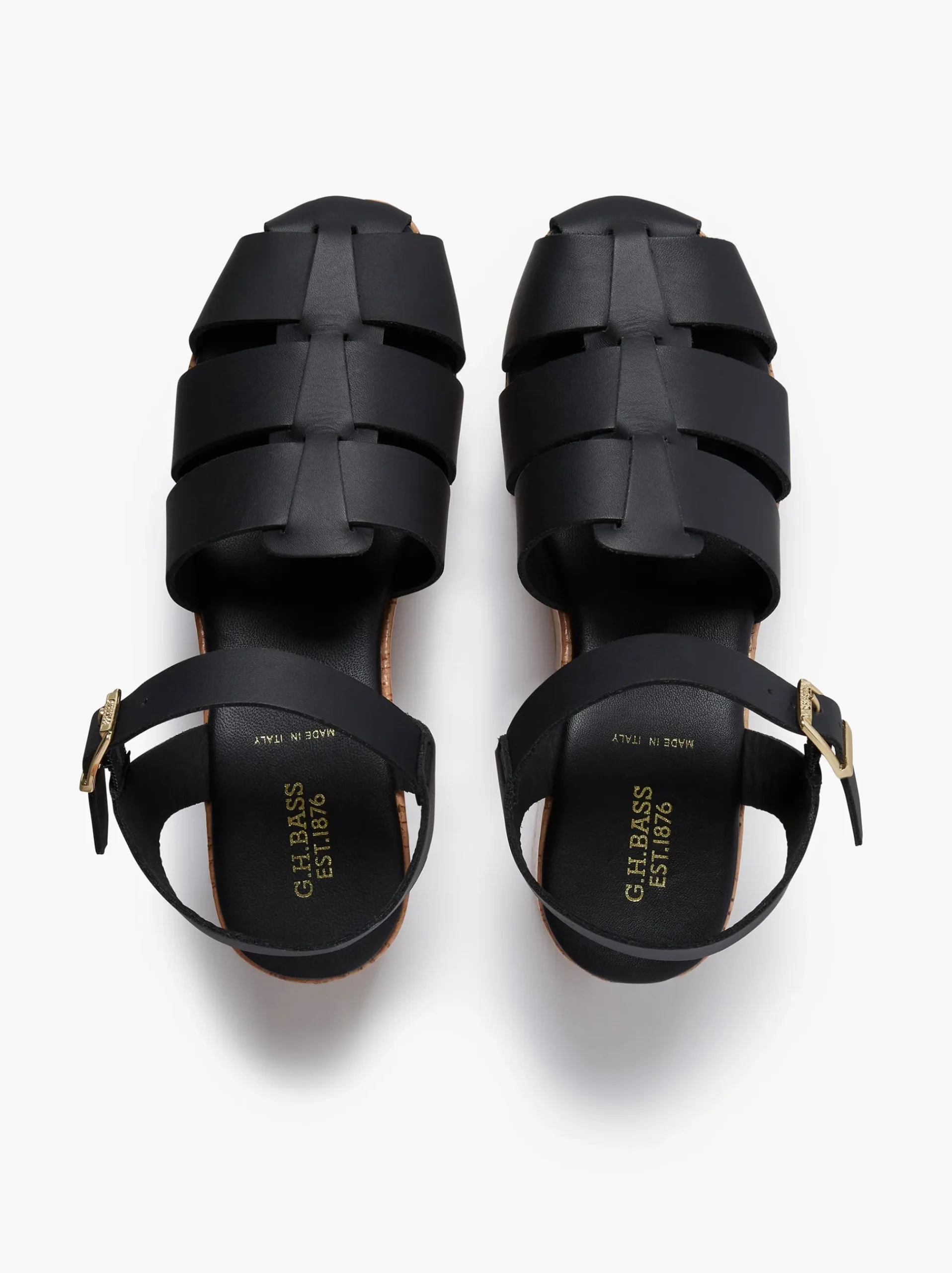 Hot G.H.BASS Helena Platform Sandals Leather Black