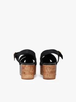 Hot G.H.BASS Helena Platform Sandals Leather Black