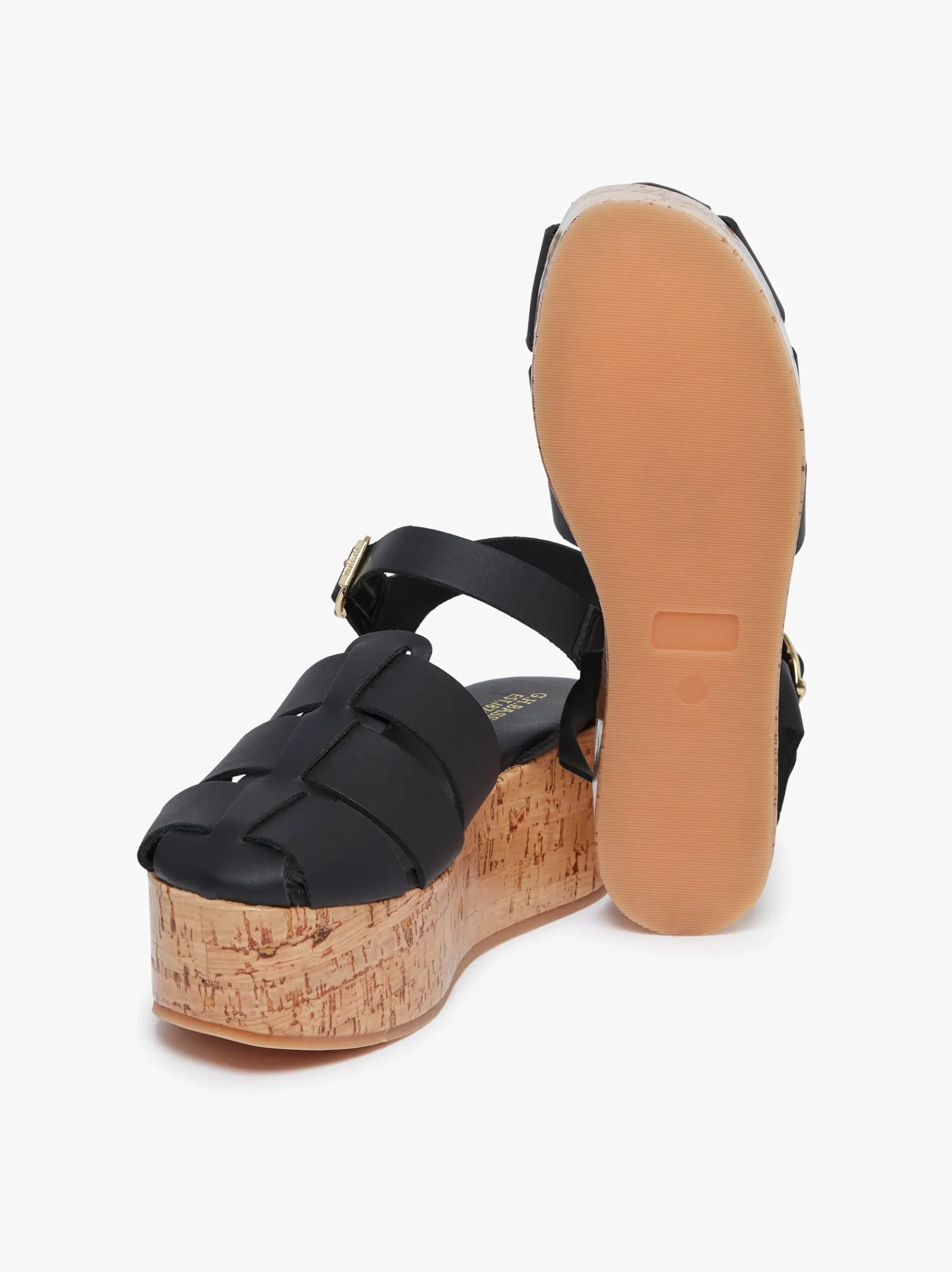 Hot G.H.BASS Helena Platform Sandals Leather Black