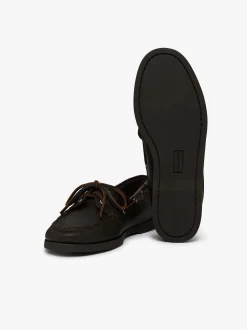 G.H.BASS Jetty II 2 Eye Boat Shoes Tumbled Leather Dark Brown
