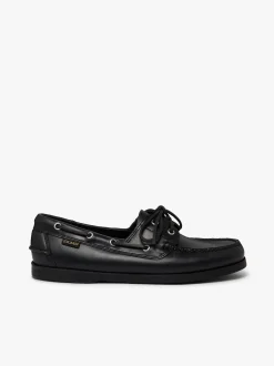 Sale G.H.BASS Jetty II 2 Eye Boat Shoes Leather Black