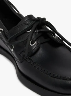 Sale G.H.BASS Jetty II 2 Eye Boat Shoes Leather Black