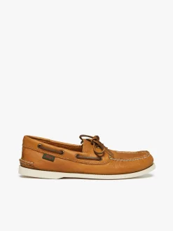 New G.H.BASS Jetty III 2 Eye Boat Shoes Textured Leather Mid Brown