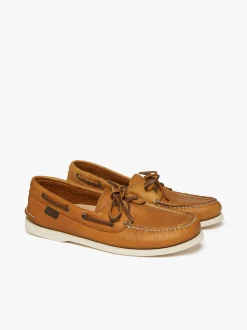 New G.H.BASS Jetty III 2 Eye Boat Shoes Textured Leather Mid Brown