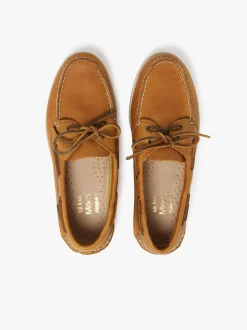 New G.H.BASS Jetty III 2 Eye Boat Shoes Textured Leather Mid Brown
