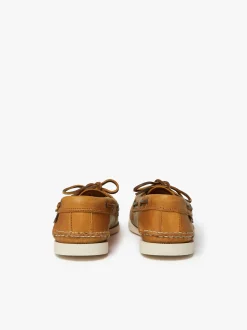 New G.H.BASS Jetty III 2 Eye Boat Shoes Textured Leather Mid Brown