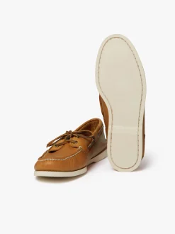 New G.H.BASS Jetty III 2 Eye Boat Shoes Textured Leather Mid Brown
