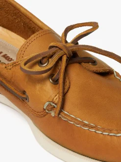 New G.H.BASS Jetty III 2 Eye Boat Shoes Textured Leather Mid Brown