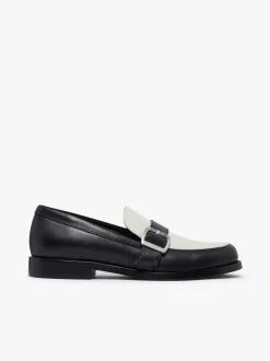 Discount G.H.BASS Monty Buckle Loafers Black and Off White Leather Black & White