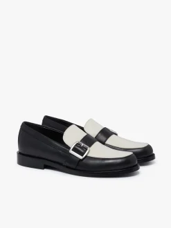 Discount G.H.BASS Monty Buckle Loafers Black and Off White Leather Black & White