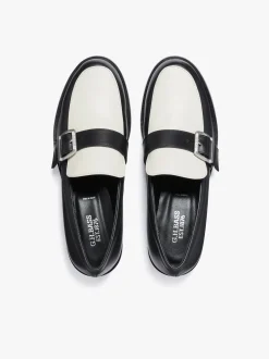 Discount G.H.BASS Monty Buckle Loafers Black and Off White Leather Black & White