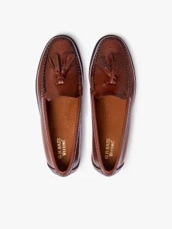 Hot G.H.BASS Weejuns Estelle Brogue Tassel Loafers Leather Cognac