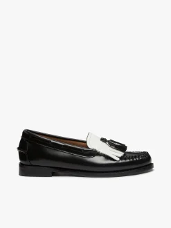Sale G.H.BASS Weejuns Esther Kiltie Tassel Loafers Leather Black & White