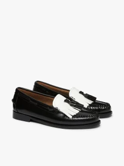 Sale G.H.BASS Weejuns Esther Kiltie Tassel Loafers Leather Black & White