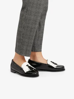 Sale G.H.BASS Weejuns Esther Kiltie Tassel Loafers Leather Black & White