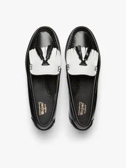 Sale G.H.BASS Weejuns Esther Kiltie Tassel Loafers Leather Black & White