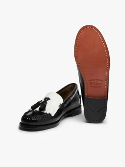 Sale G.H.BASS Weejuns Esther Kiltie Tassel Loafers Leather Black & White