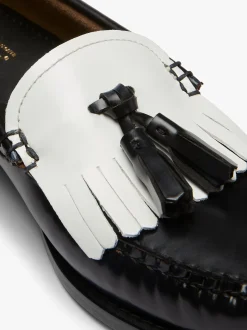 Sale G.H.BASS Weejuns Esther Kiltie Tassel Loafers Leather Black & White