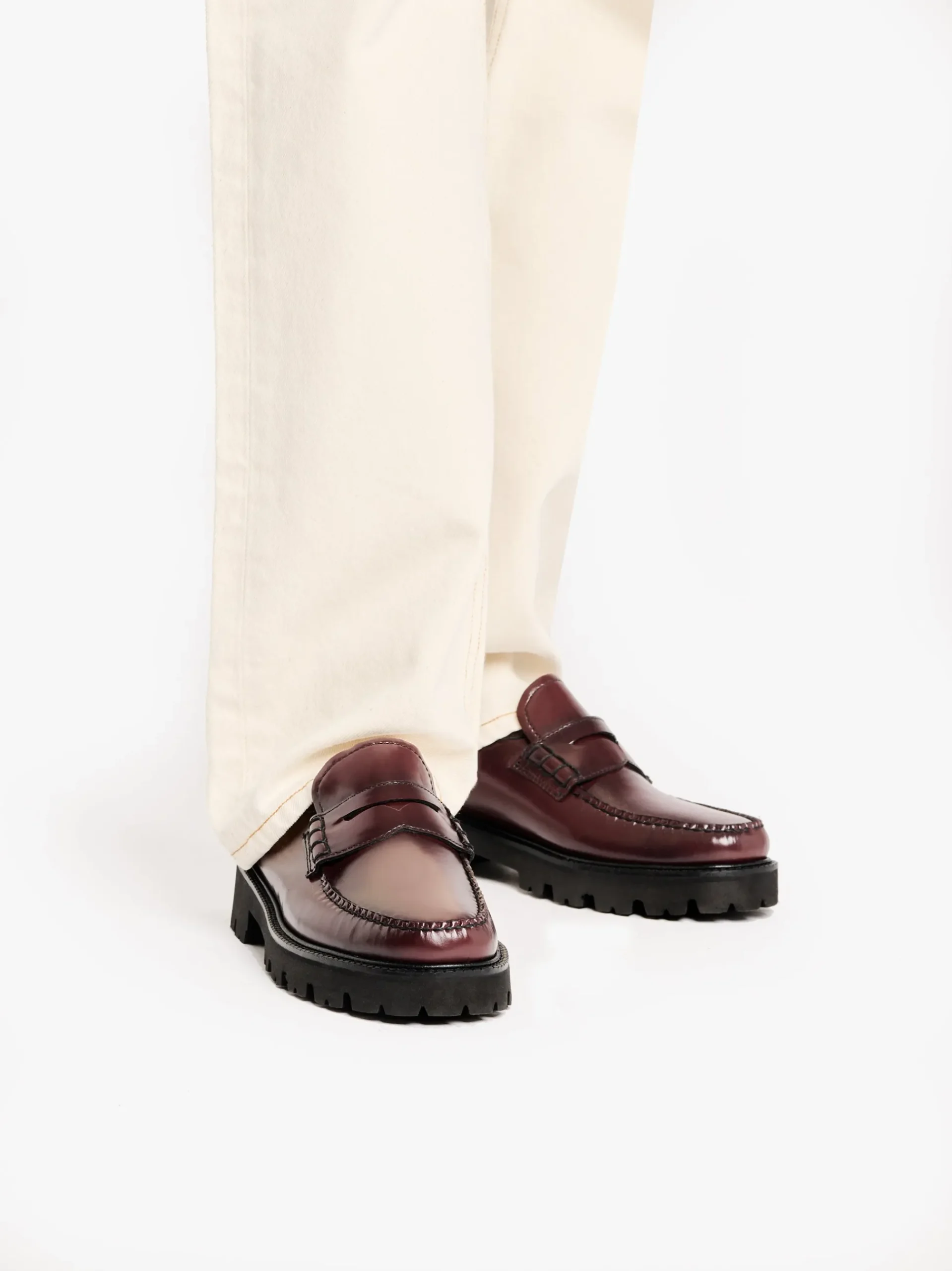 Discount G.H.BASS Weejuns Grace Super Lug Penny Loafers Leather Wine