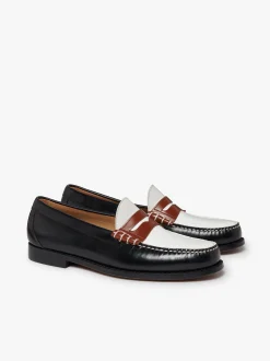 Discount G.H.BASS Weejuns Larson Colour Block Loafers Soft black, white and cognac leather Black Multi