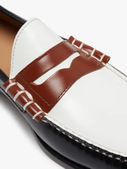 Discount G.H.BASS Weejuns Larson Colour Block Loafers Soft black, white and cognac leather Black Multi