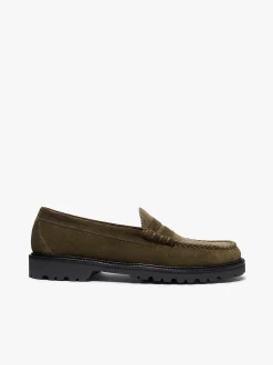 Online G.H.BASS Weejuns Larson Lug Penny Loafers Combat Suede and Olive Corduroy