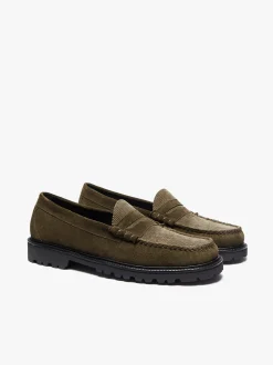 Online G.H.BASS Weejuns Larson Lug Penny Loafers Combat Suede and Olive Corduroy