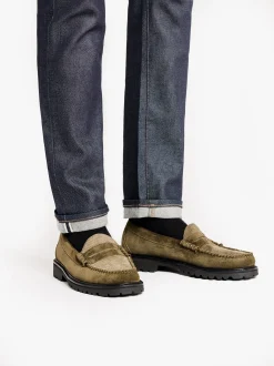 Online G.H.BASS Weejuns Larson Lug Penny Loafers Combat Suede and Olive Corduroy