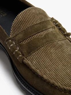 Online G.H.BASS Weejuns Larson Lug Penny Loafers Combat Suede and Olive Corduroy