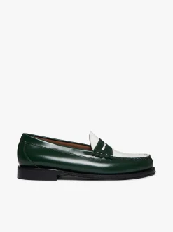 Discount G.H.BASS Weejuns Larson Penny Loafers Leather Green & White