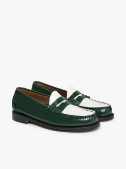 Discount G.H.BASS Weejuns Larson Penny Loafers Leather Green & White