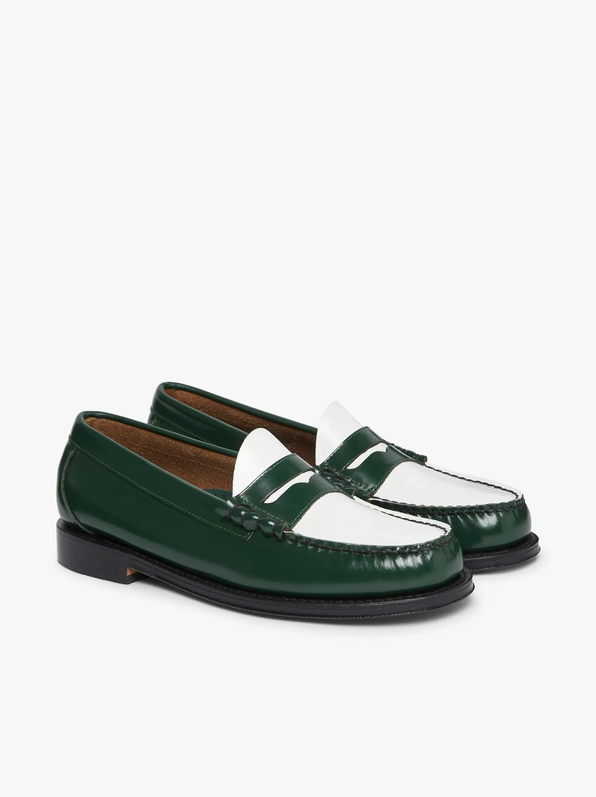 Discount G.H.BASS Weejuns Larson Penny Loafers Leather Green & White