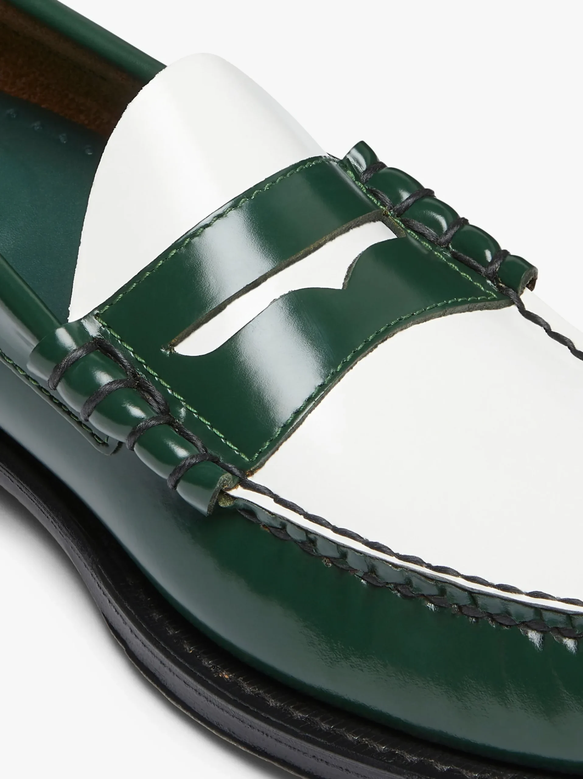Discount G.H.BASS Weejuns Larson Penny Loafers Leather Green & White