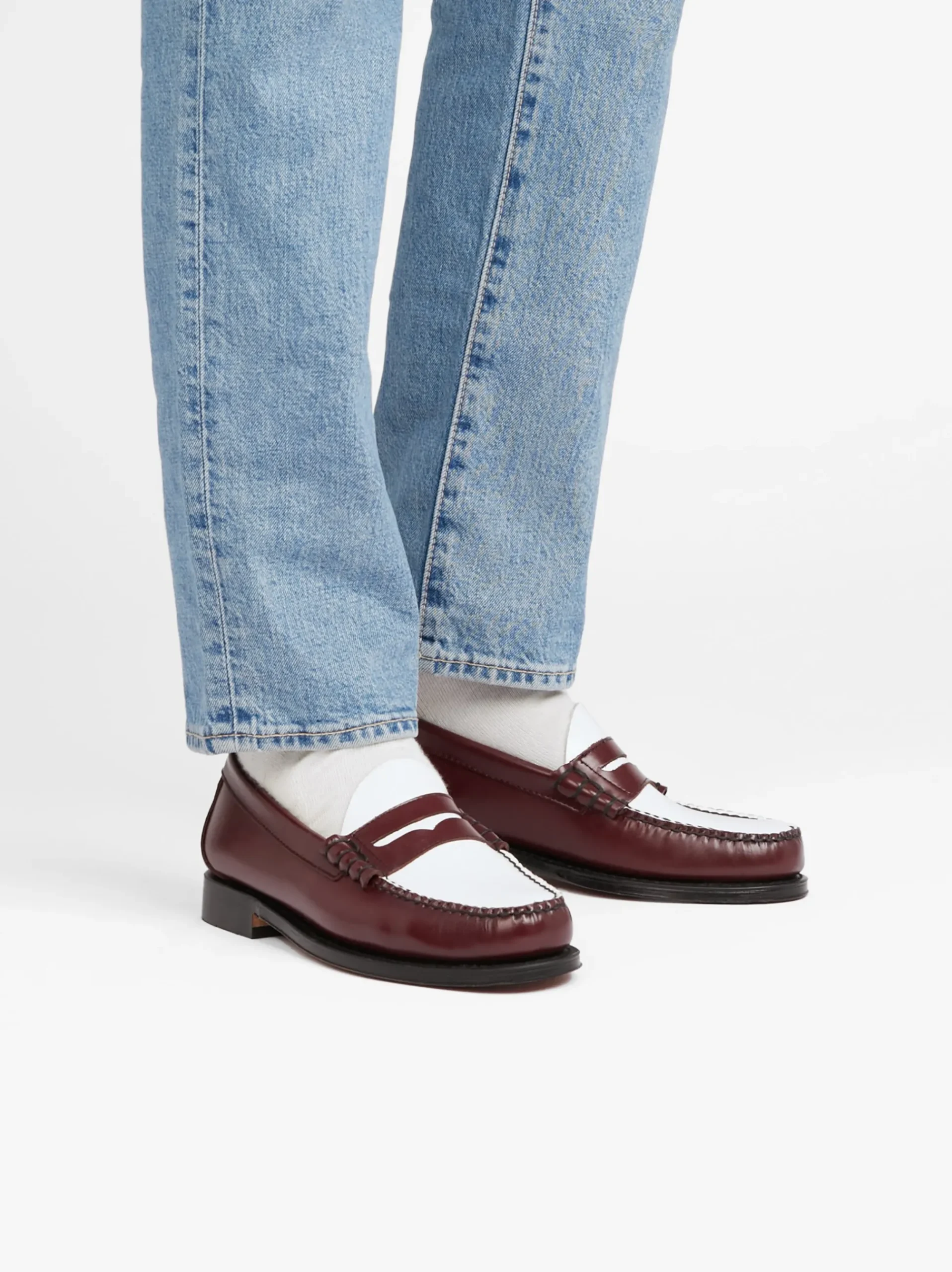 Outlet G.H.BASS Weejuns Larson Penny Loafers Leather Wine & White