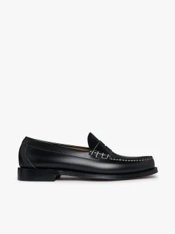 Best G.H.BASS Weejuns Larson Penny Loafers Contrast Stitch Leather Black