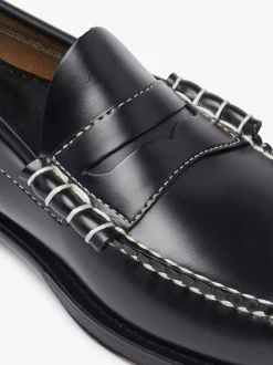 Best G.H.BASS Weejuns Larson Penny Loafers Contrast Stitch Leather Black