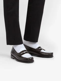 Sale G.H.BASS Weejuns Larson Penny Loafers Leather Dark Brown & White
