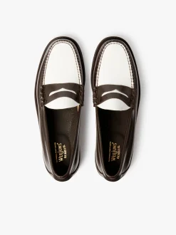 Sale G.H.BASS Weejuns Larson Penny Loafers Leather Dark Brown & White
