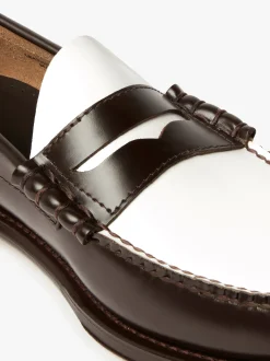 Sale G.H.BASS Weejuns Larson Penny Loafers Leather Dark Brown & White