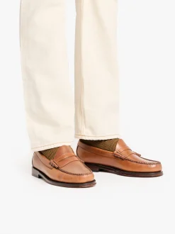 Outlet G.H.BASS Weejuns Larson Penny Loafers Tan pull up leather Wine