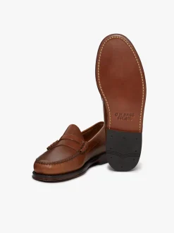 Outlet G.H.BASS Weejuns Larson Penny Loafers Tan pull up leather Wine